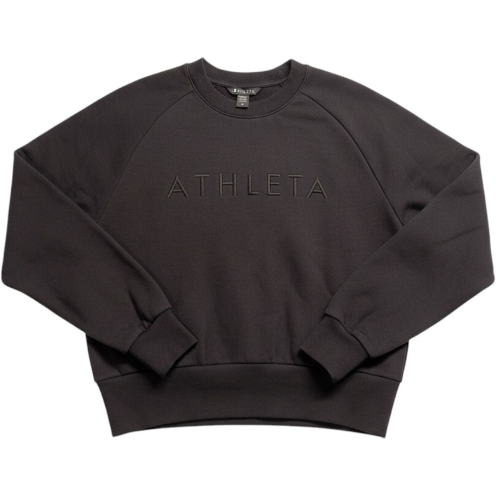 Athleta Womens Logo Crewneck Sweatshirt Gray Fleece Pullover XS Black